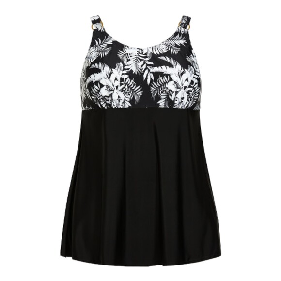Avenue Foliage Swim Dress Women 18 Black White Adjustable Built-in Bra - Picture 3 of 6